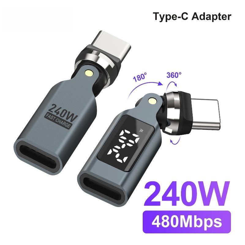 240W Digital Display 540° Rotatable Type-C Elbow Adapter Bendable Fast Charging Connector Compatible with IPhone Xiaomi Stylus