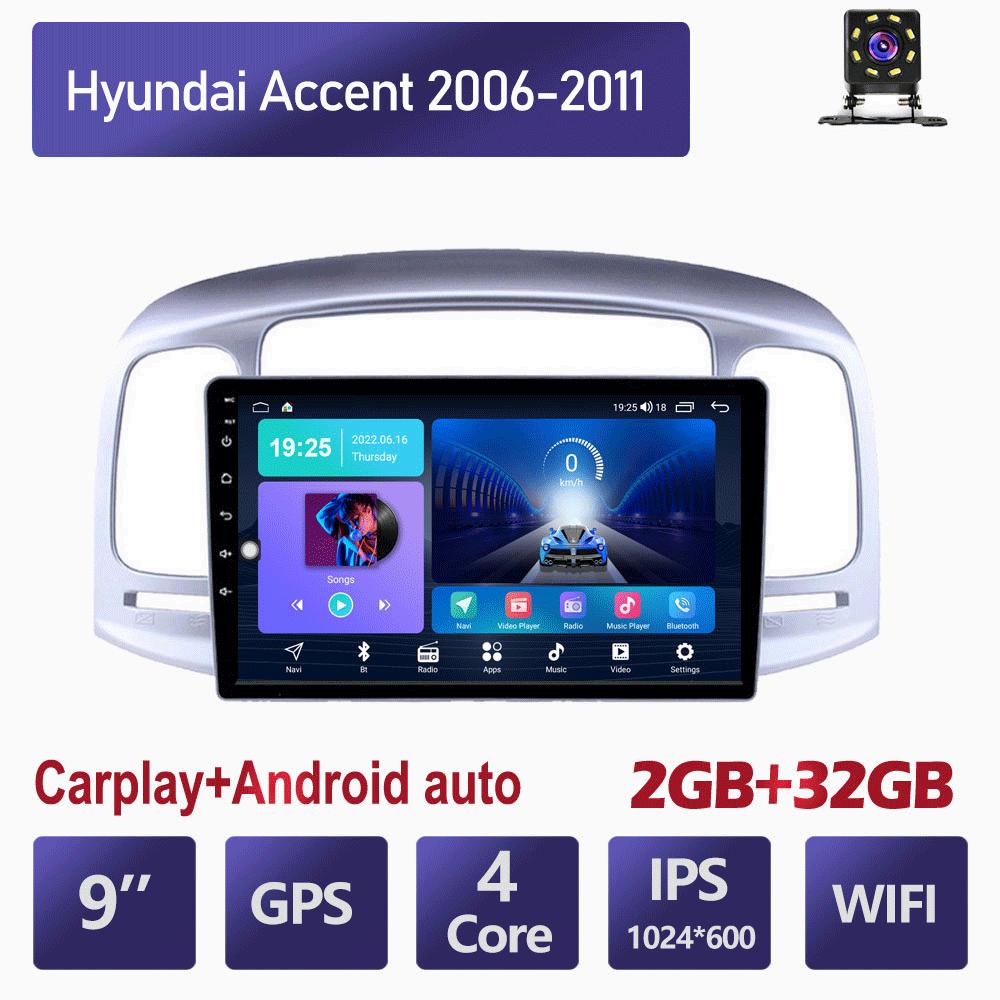 Автомобильное радио для Hyundai Accent 2006-2011, 2 Din, 9 дюймов, Carplay, Android, автомобильный мультимедийный плеер, GPS-навигационная система, головное устройство, стерео 2 + 32 ГБ