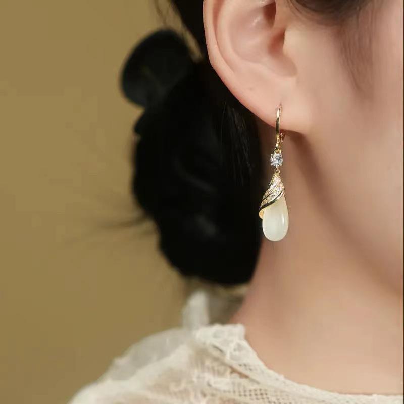 2024 Шикарные геометрические серьги кошачий глаз с бриллиантами - Легкий роскошный модный дизайн