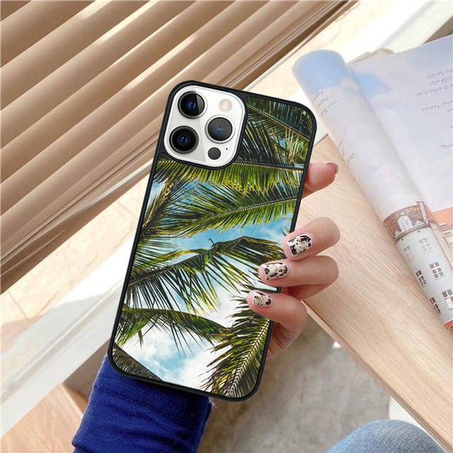 Чехол-накладка с рисунком тропических пальмовых листьев для iPhone 17 Air 15 16 Pro Max 14 13 12 11 Pro Max Plus Coque