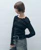 MONGDOL Side Shirred Mesh Long Sleeve Black Mdts061Black