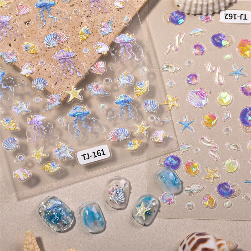 1 лист наклейки для ногтей в океанском стиле, летние морские звезды, медузы, ракушки, наклейка для ногтей, тисненая декорация, принадлежности для нейл-арта, салон маникюра