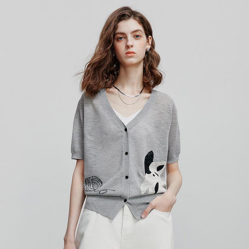 Женский трикотажный топ с V-образным вырезом и жаккардовым узором с кошкой от Chuyu