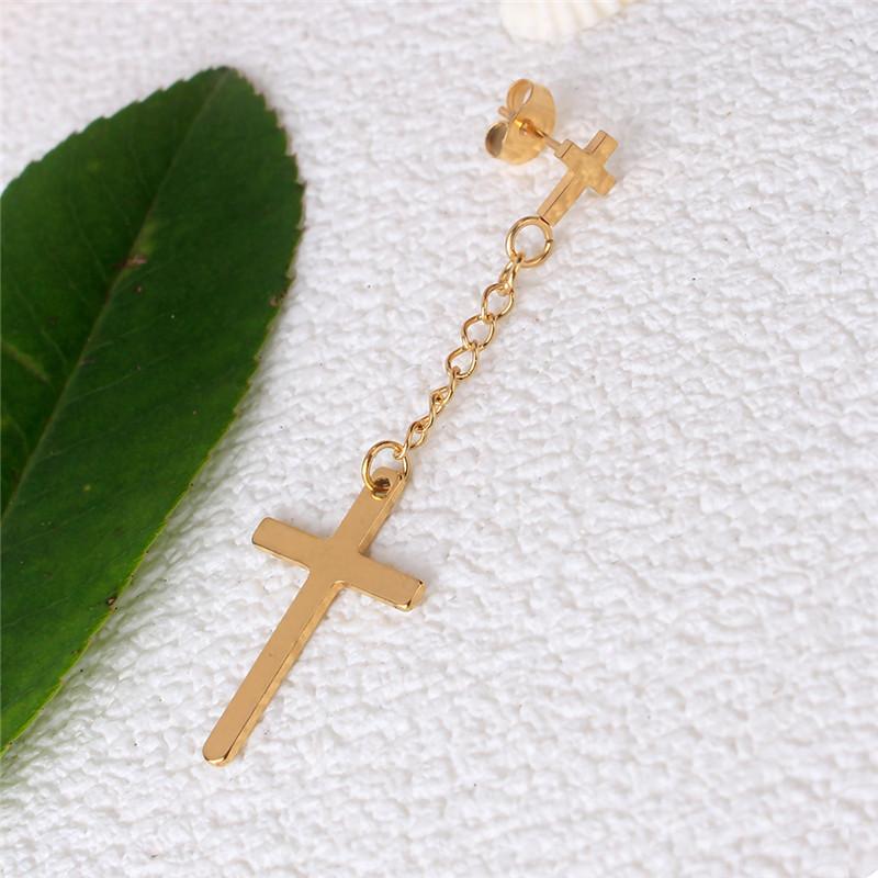 SImple Classic Cross Tassel Pendant Earrings Stainless Steel Fashion Geometric Drop Ear Jewelry Party Gifts For Women Girls