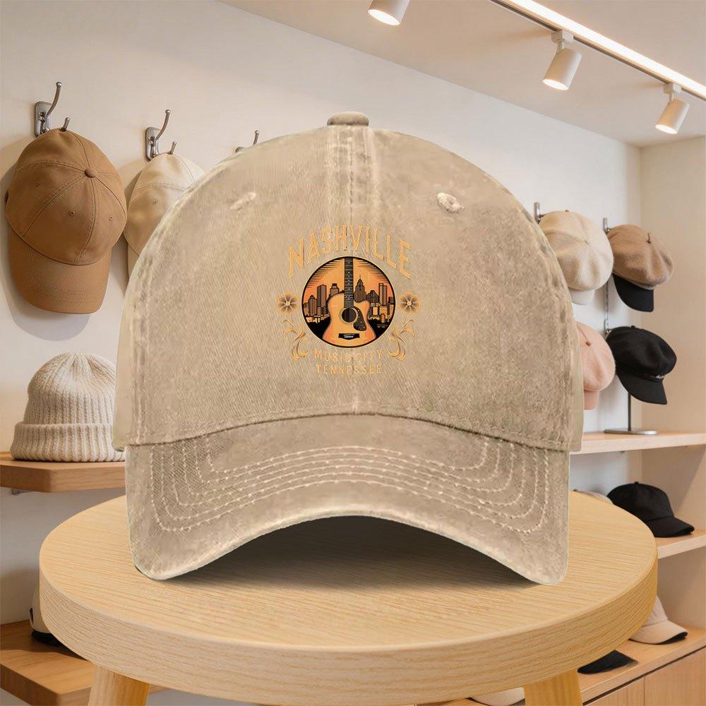 Unisexs Nashville Guitar Country Music Baseball Cap Adjustable Casual Hat for Spring Autumn Outings Travel Beach