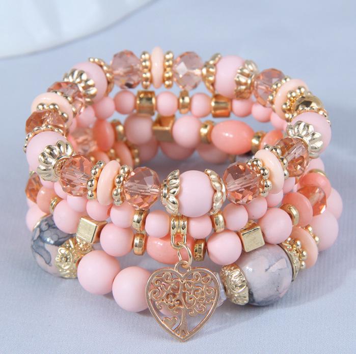 Bohemian Ethnic Multi-Layer Heart Pendant Bead Bracelet