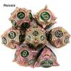 7 Pcs Red Green Meteor Hammer Metal Dice Solid Metal Polyhedral Dice Set Suitable for Role-Playing RPG Board Game Card Game