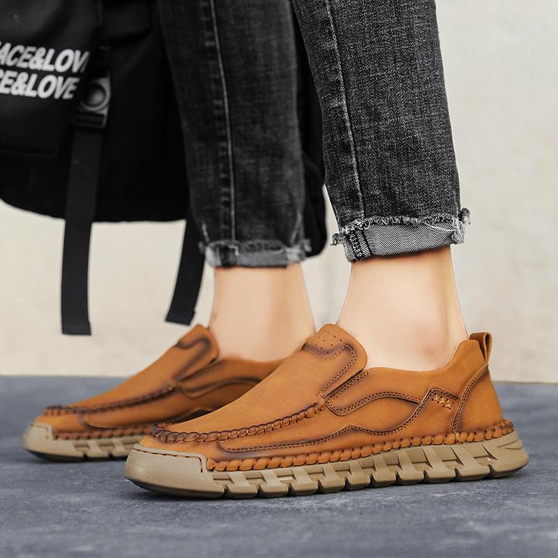 Новые мужские повседневные туфли, кожаные мокасины ручной работы, удобные мужские туфли, кожаные мокасины на плоской подошве, мужские кроссовки