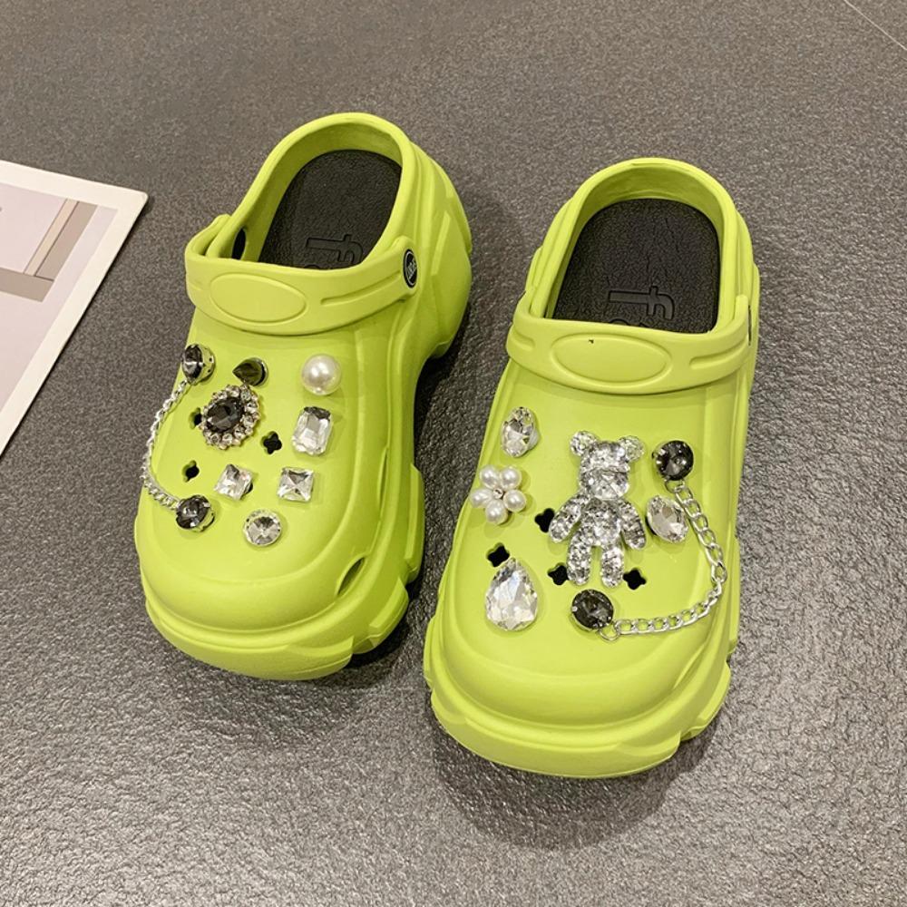 Модные новые женские жемчужные толстые подошвы противоскользящие модные милые мультяшные блестящие пляжные сандалии уличные тапочки