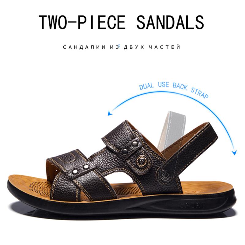 Men's Summer New Sandals and Slippers Men's Leather Sandals Adult Thick-soled Beach Shoes Non-slip Open-toe Leather Sandals