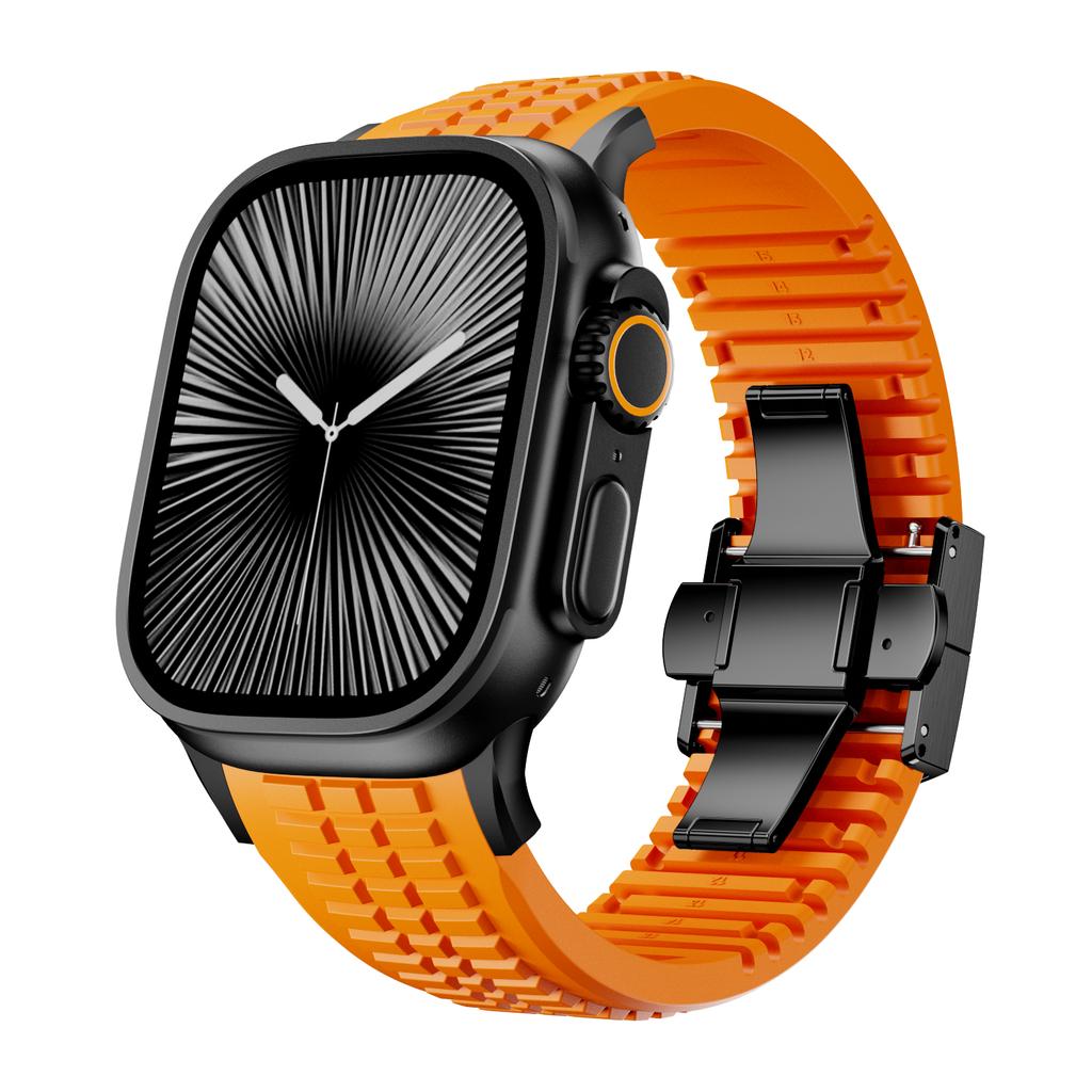 Спортивный силиконовый ремешок для Apple Watch Ultra 3/2 49 мм 46 мм 45 мм 44 мм Роскошный металлический браслет для iWatch Серии 11 10 9 8 7 Se Ремешок