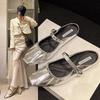 Flat-bottomed Silver Temperament Mary Jane Half-tray Single Shoes Fairy Shoes 2025 Summer and Autumn with Skirt Bag Head Half-slippers