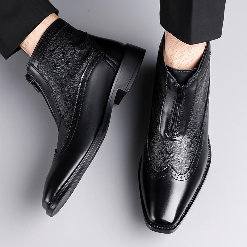 Модные Новые Мужские Остроносые Броги из Лакированной Кожи в Стиле Business Casual, Ботильоны для Мужчин, Зимние, Фирменные Дизайнерские Кожаные Ботинки Челси