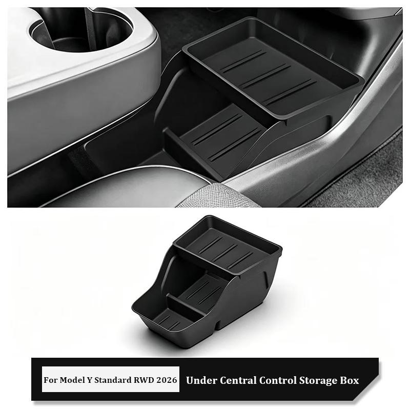 Center Console Lower Storage Box For Tesla Model Y Standard RWD 2026 Organizer Tray TPE Storage Container Interior Accessories