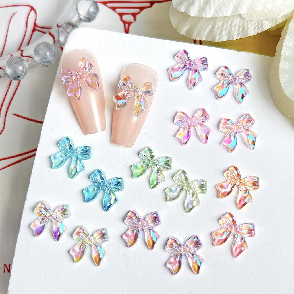 Internet Celebrity Nail Art Bowknot Accessories 3D Aurora Iridescent Ribbon Bowknot Resin DIY Nail Decorations
