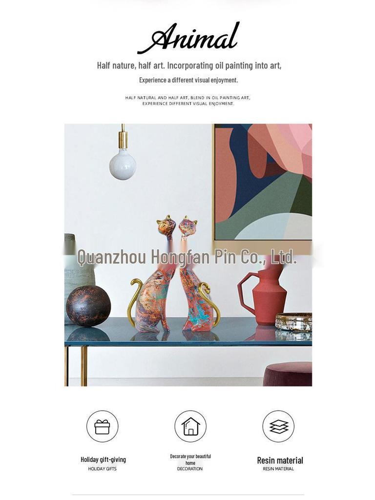 Европейская абстрактная статуэтка кошки: Декор из смолы для масляной живописи для спальни или прихожей - Креативный праздничный подарок