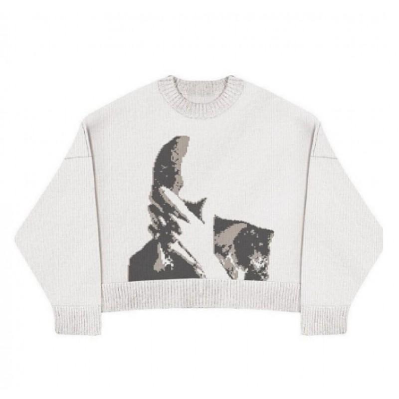Womens Vintage Knit Sweater Loose Fit Round Neck Long Sleeve Commute Style Geometric Outerwear