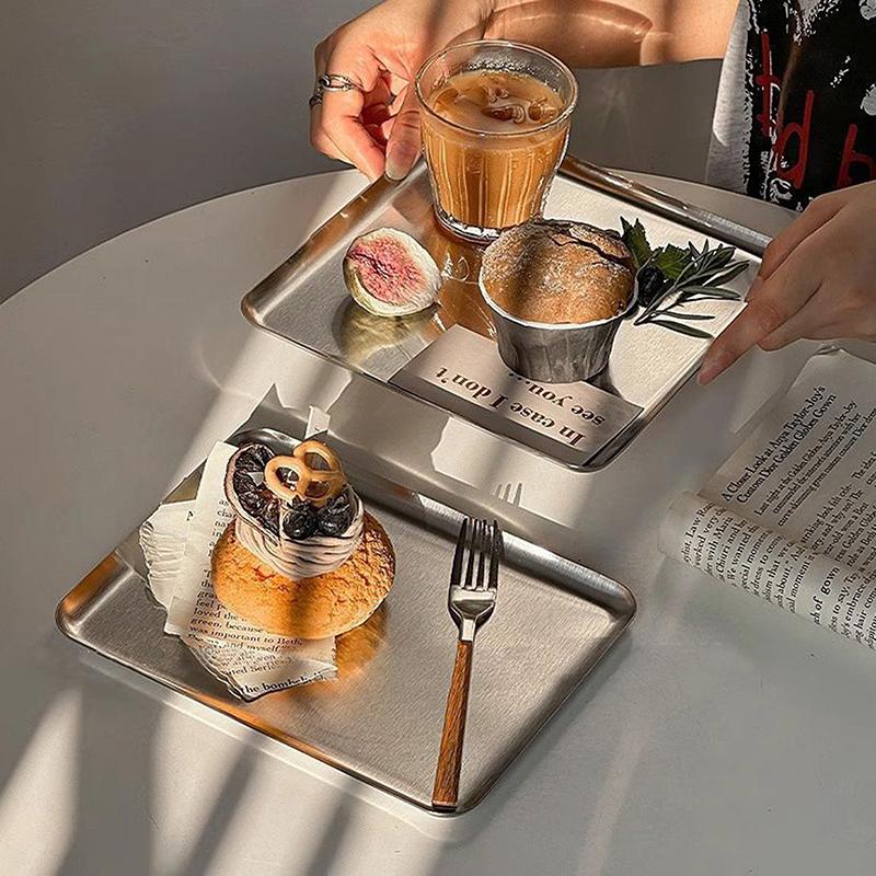 New Stainless Steel Rectangular Coffee Shop Pallet Storage Disk Net Snack Cake Dish Dining Dessert Plate Kitchen Dish Tray