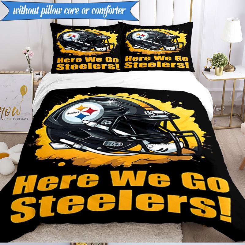 Pittsburgh Steelers Logo 3pcs Bedding,Including 1pc Duvet Cover And 2pcs Pillowcases Perfect for Christmas,Ideal for Bedroom, Dormitory