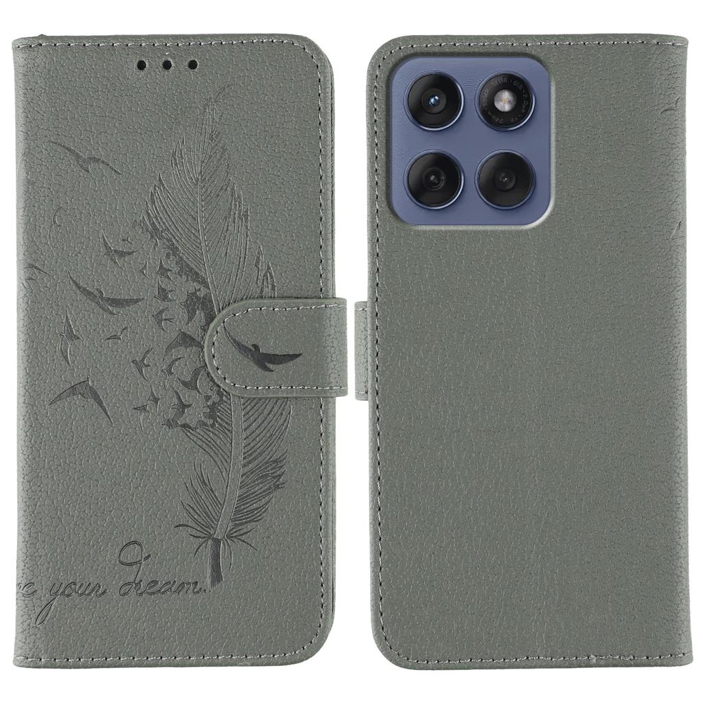 For Motorola Edge 60 5G/60 Fusion 5G Case Feather Imprint PU Leather Wallet Phone Cover