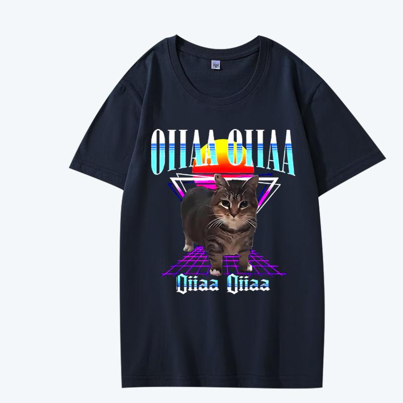 Oiia Oiia Кошачий Мем Смешная Вращающаяся Футболка мужская женская Оверсайз 100% Хлопок короткий рукав Летний топ Унисекс больших размеров
