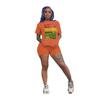 D9118 hot-selling European and American women's clothing, fashionable and casual solid color letter printing short-sleeved shorts two-piece set