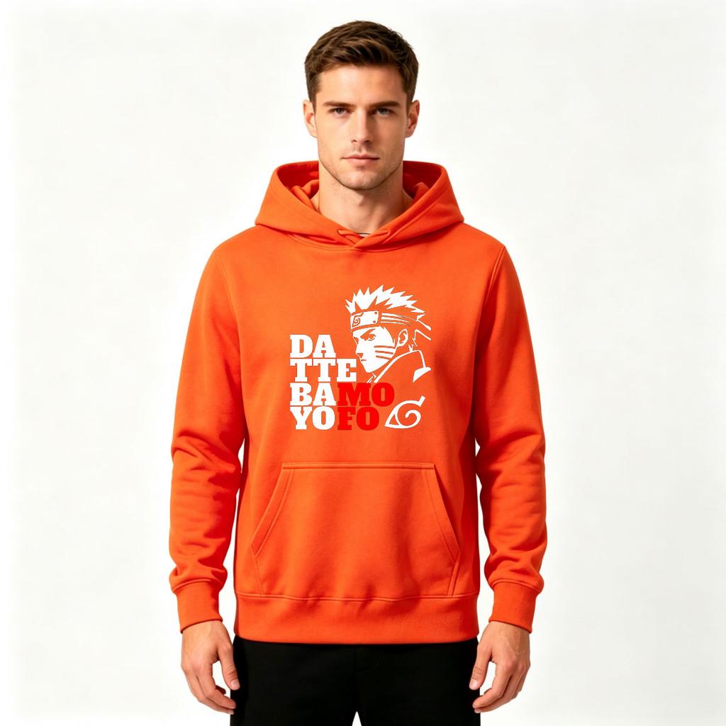 Men Funny Anime Dattebamoyofo Print Pullover Hoodie Casual Long Sleeve Comfortable Hooded Sweatshirt