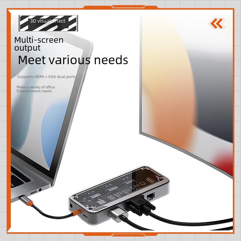 10-в-1 Прозрачный USB-хаб-док-станция Type-C