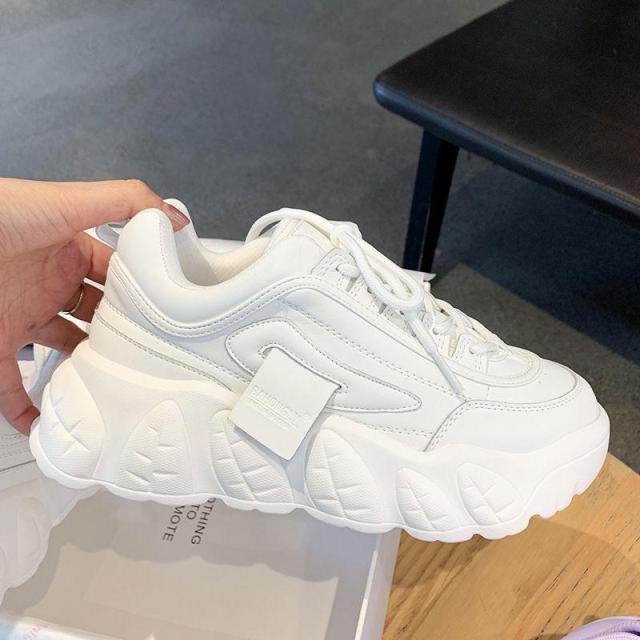 2021 новые весенние корейские розовые массивные кроссовки для женщин, обувь на толстой подошве, фиолетовые туфли на платформе, белая кожаная повседневная обувь, женская обувь