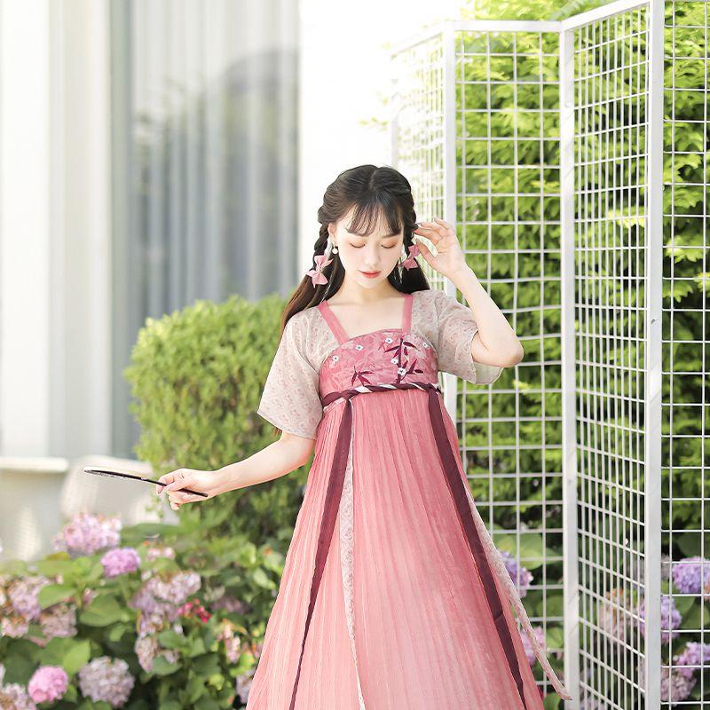 Женское улучшенное свободное платье средней длины Hanfu с короткими рукавами большого размера