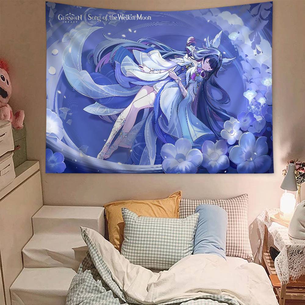 Геншин Импакт Игра Аниме Гобелен Хиппи Цветок Настенные Ковры Декор Комнаты Настенное Украшение Домашний Декор