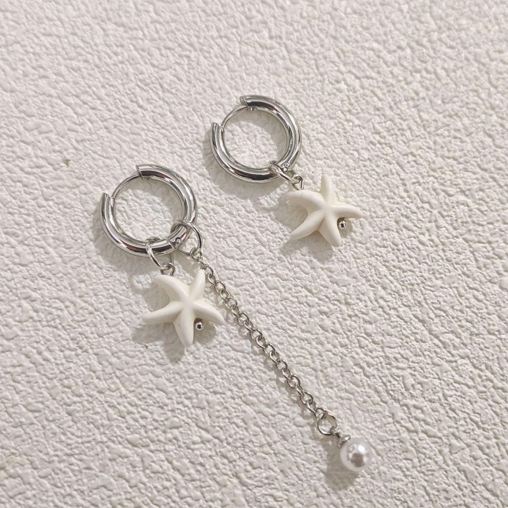 Creative Design Starfish Earrings White Color Ocean Style Earrings Starfish Pendant Earrings Gift