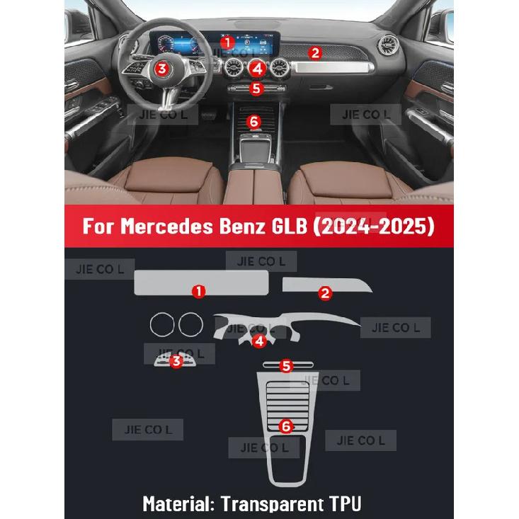 For Mercedes Benz GLB 2024 2025 Anti-scratch Car Interior Center Console Media Dashboard Navigation TPU Protector Film