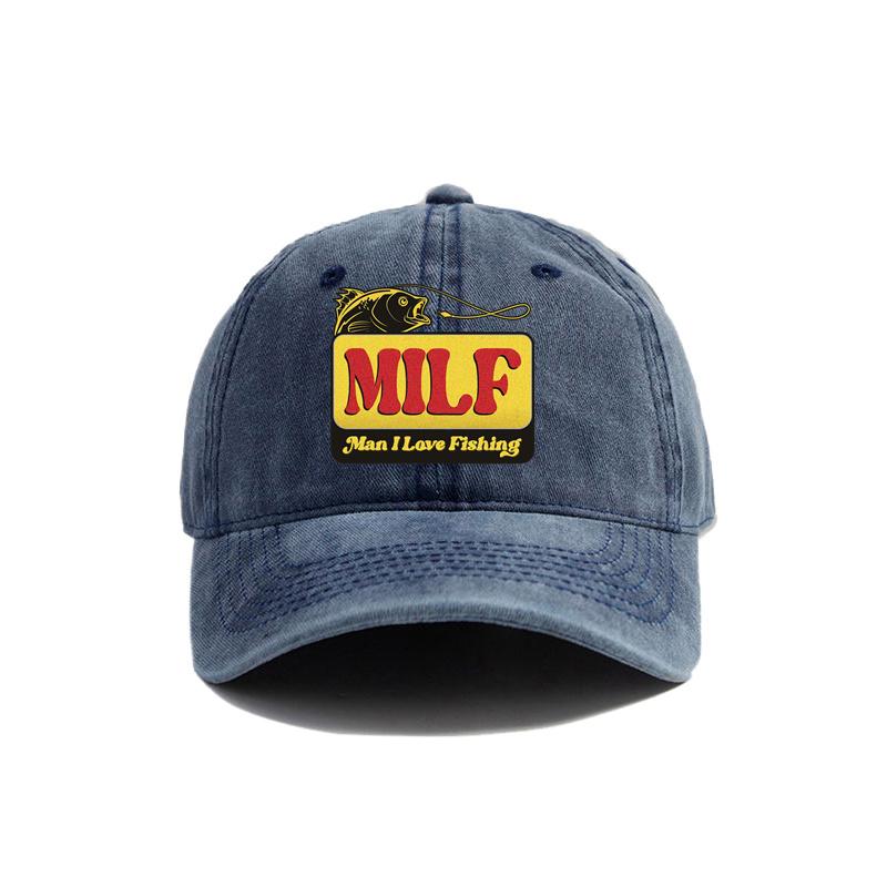 MILF Unisex I Love Fishing Baseball Cap Vintage Distressed Dad Hats Unisex Outdoor Adjustable Fit Hats Cap