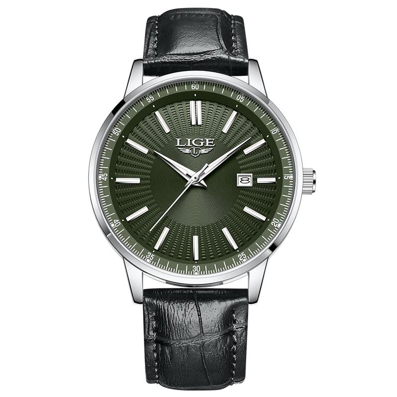 LIGE Fashion Men's Quartz Watch Business Leather Strap Waterproof Night Light Luxury Date Clock Relojes Para Hombres