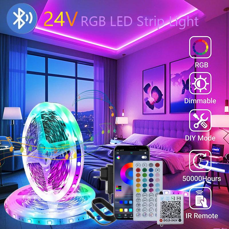 Светодиодные ленты 24 В для комнаты, синхронизация с музыкой, RGB светодиодная лента 10 м 20 м 30 м 40 м, гибкая лента для декора комнаты, спальни, подсветки телевизора