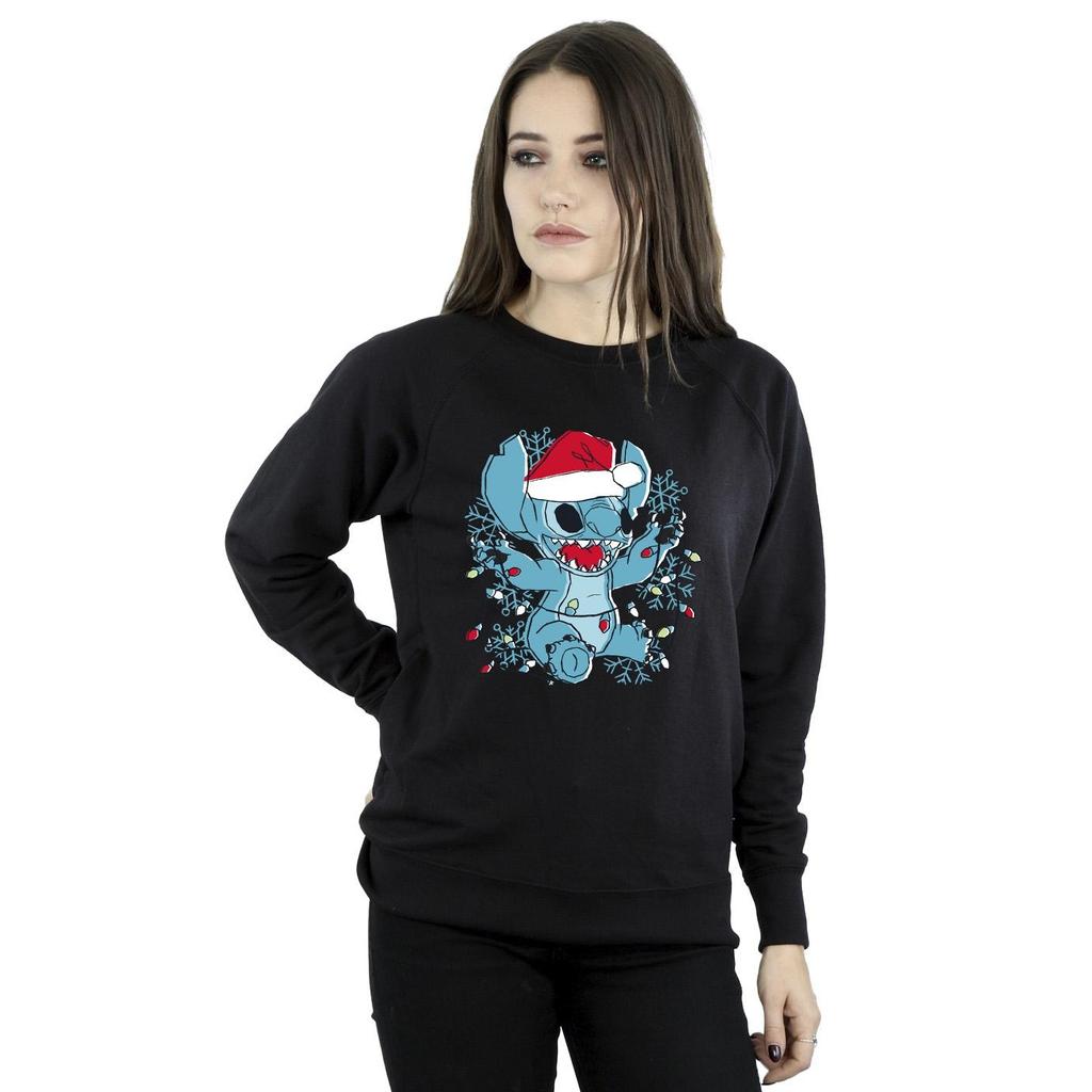 Disney Womens/Ladies Lilo And Stitch Christmas Lights Sketch Sweatshirt