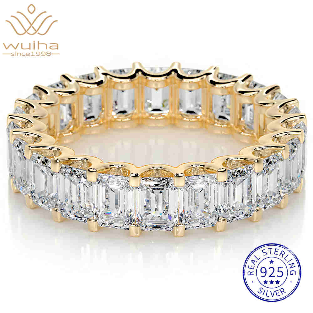 WUIHA 100% 925 Sterling Silver 3 * 4 MM Emerald Cut D Color GRA Real Moissanite Gemstone Dimaonds Wedding Band Ring Fine Jewelry