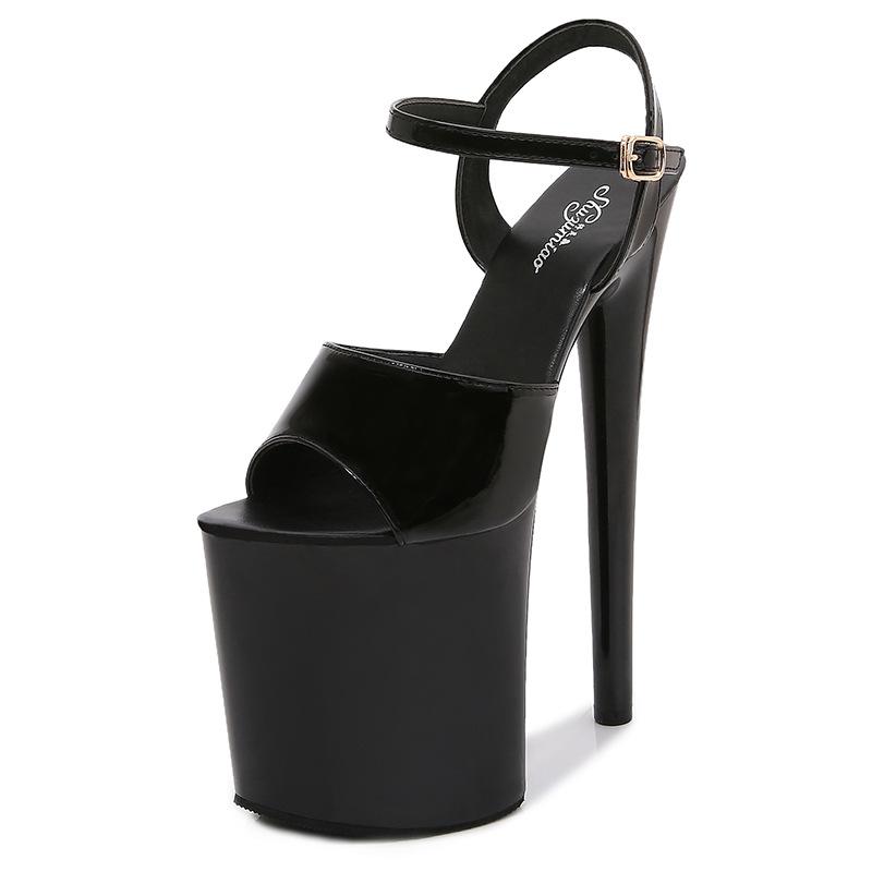 Fashion Sandals Patent Leather 20cm Platform  Stiletto Heels Sexy Sandals Women Pole Dancing Shoes Nightclub Sandals Plus Size 34-45