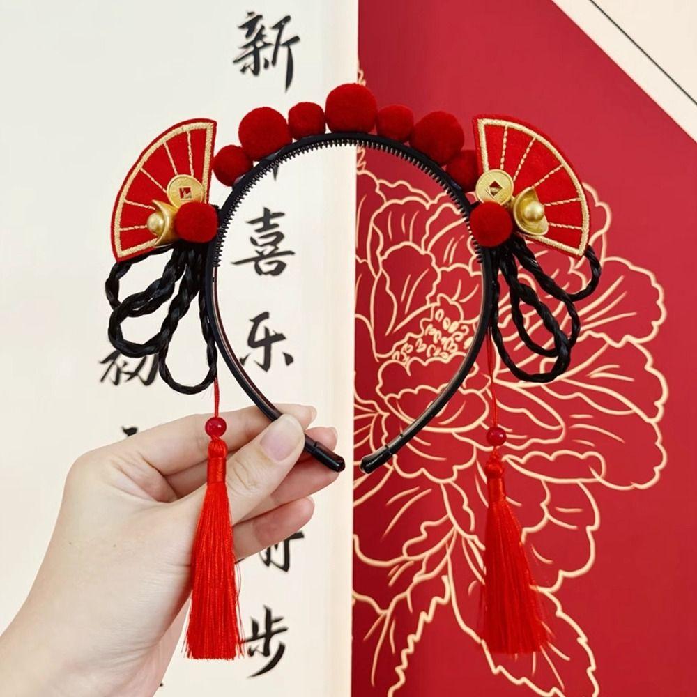 Tassel Chinese New Year Headwear Flower Hanfu Hair Sticks Cute Red Bow Hairband Children
