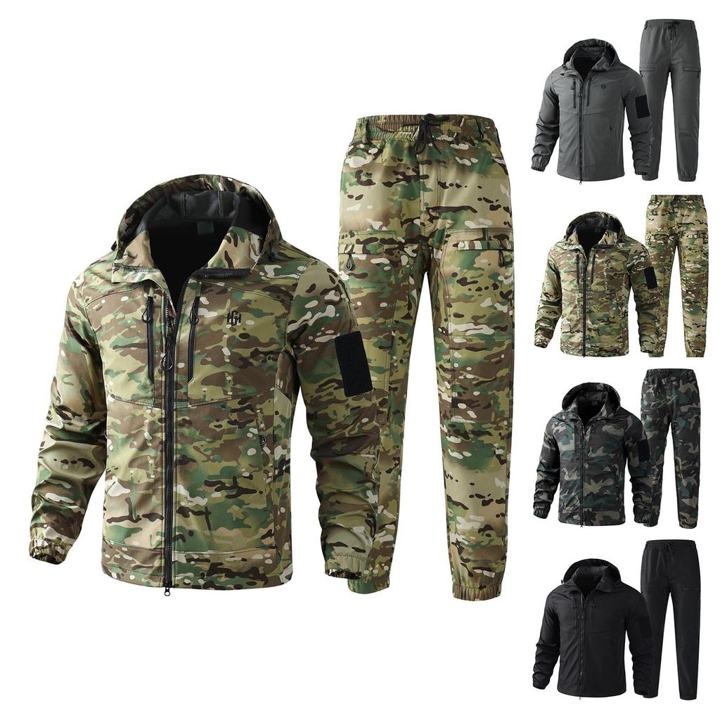 Men's Jacket Suit Men's Workwear Wear Resistant Camouflage Suit Hooded Training Suit Mountaineering Outdoor Suit