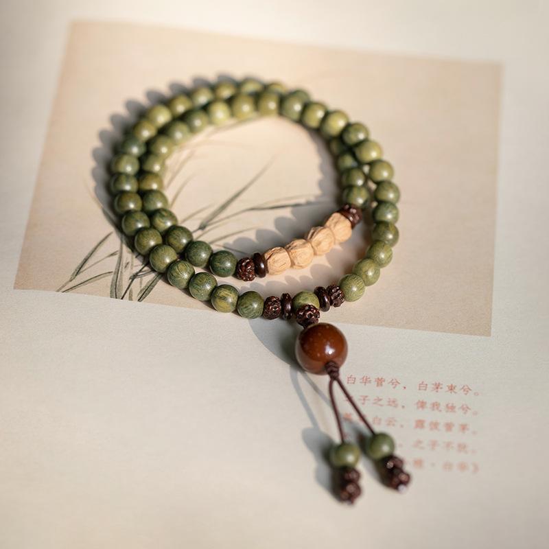 Original Old Material Green Sandalwood Buddha Bead Bracelet Female Forest Student Sandalwood Passion Seed Bracelet Couple Ethnic Style Male Female