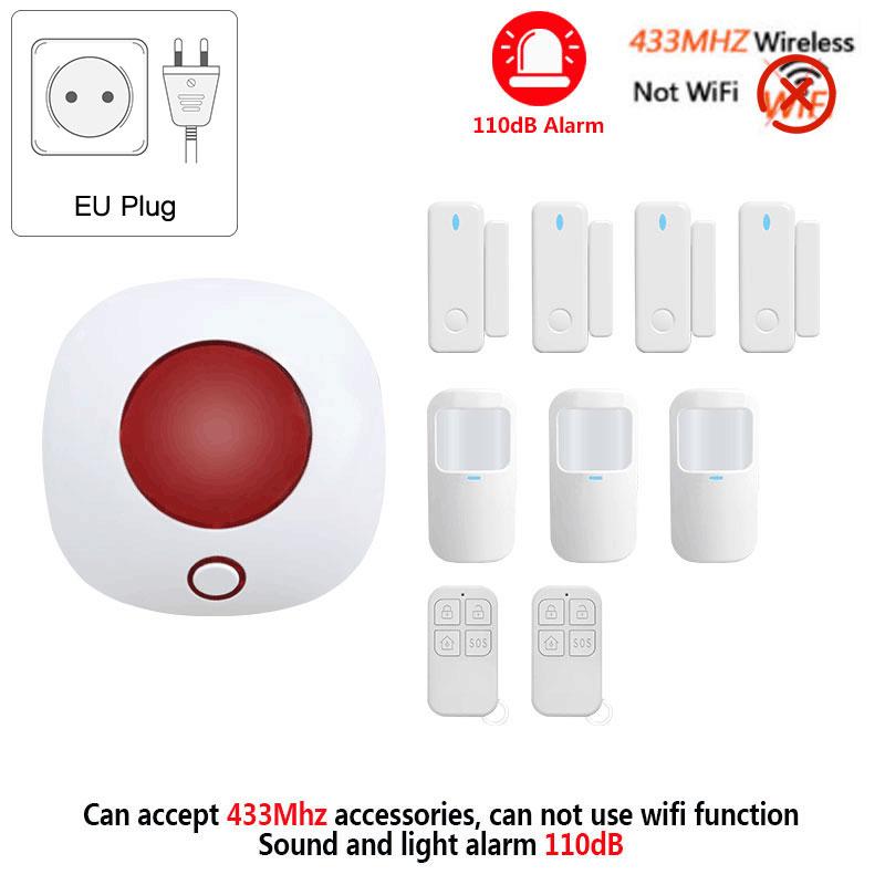 Indoor 433MHz Wireless Siren Standalone Burglar Home Security Alarm System High Decibel 110dB Sound Light Strobe Siren Loudspeak