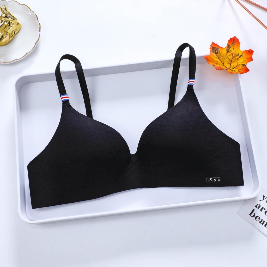 Popular French simple British ice silk bra one-piece thick cup girl gathering steel rimless underwear