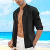 Cotton Linen Shirt Stand Up Collar Men's Shirt Casual Buttons Summer Beach Vacation Tops Grey Black White Khaki Shirts