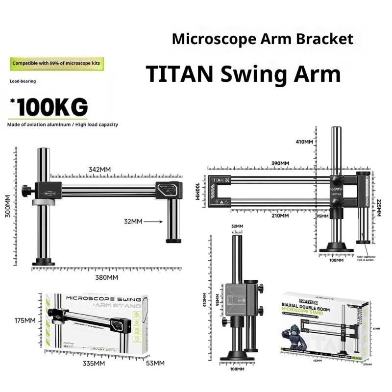 652F Microscope Articulating Arm Stand 360 Rotating Double Arm Boom Stand Clamps