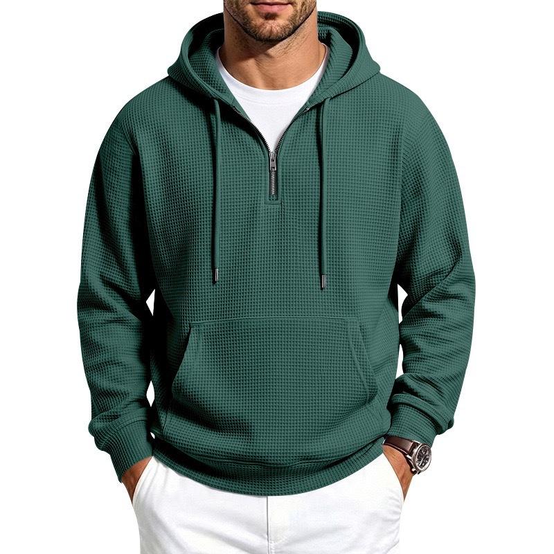 Men’s Autumn/Winter Half-Zip Hooded Sweatshirt with Kangaroo Pockets – Loose-Fit Casual Long-Sleeved Hoodie