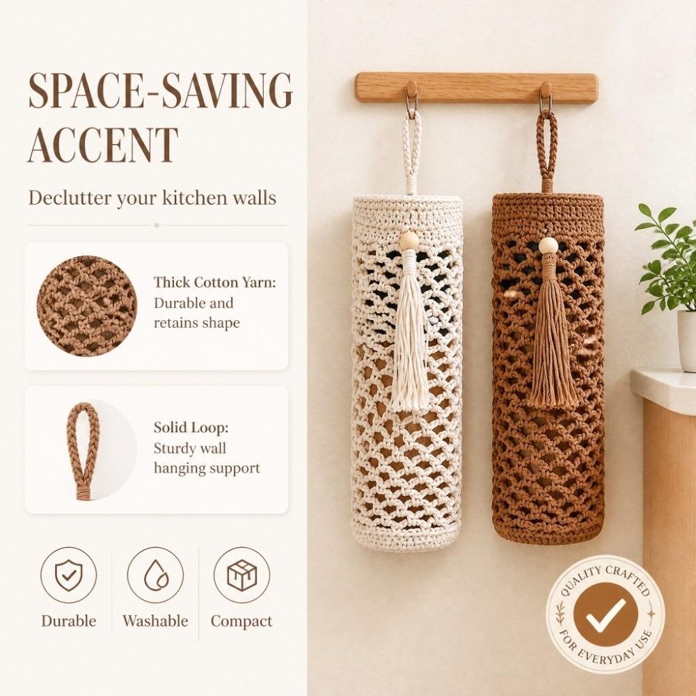 Crochet Plastic Bag Storage Net Cute Plastic Bag Dispenser Storage Wall Hanging Bag Holder Grocery