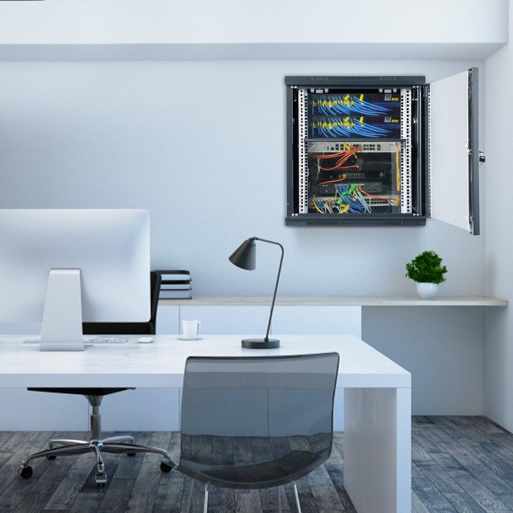 9U Wall Mount Network Server Cabinet, 15.5'' Deep, Server Rack Cabinet Enclosure, 200 lbs Max. Ground-mounted Load Capacity, with Locking Glass Door
