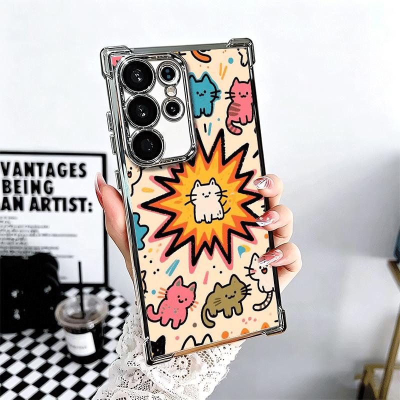 Мультяшная тематика милых кошек Покрытие Чехол для телефона Для Samsung Galaxy S24 S25 FE S26 Edge S23 Ultra S22 S21 Plus S20 Противоударный Подушка безопасности C